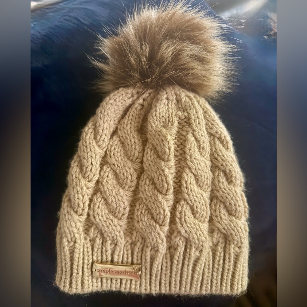 NWOT Simply Southern Beige Cable Knit Beanie with Pom-Pom for infant